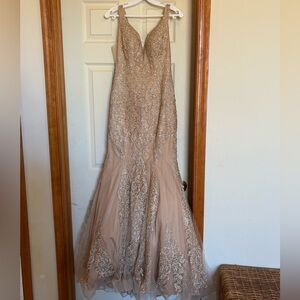 Gold Lace Prom Dress with Sequins